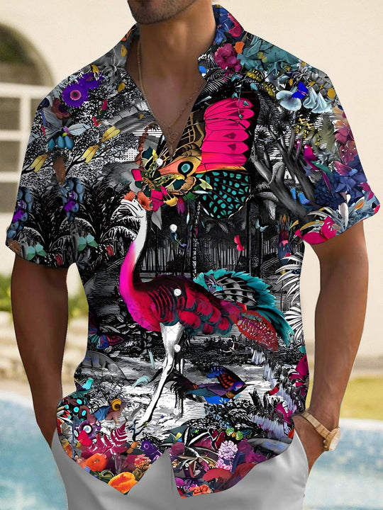 men's peacock print shirt front view