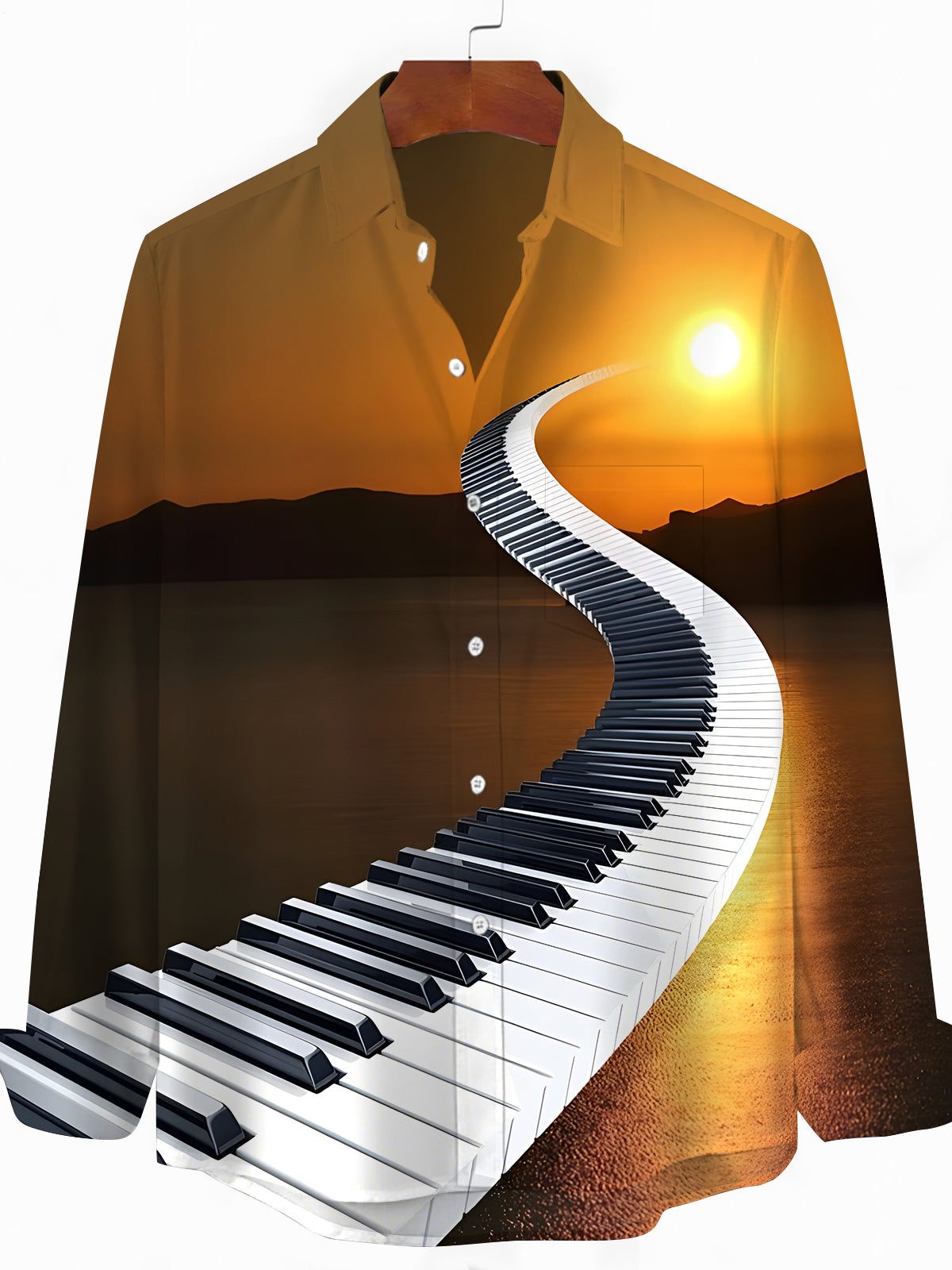 Piano Sunset Men's Pocket Long Sleeve Shirts