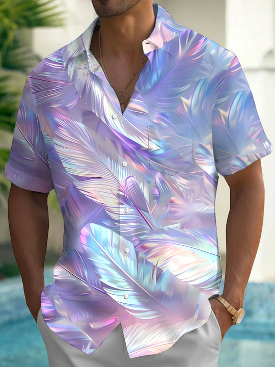 men's feather print shirt front view