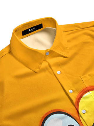 Men's casual short sleeve shirt with side view showing relaxed fit and printed pattern