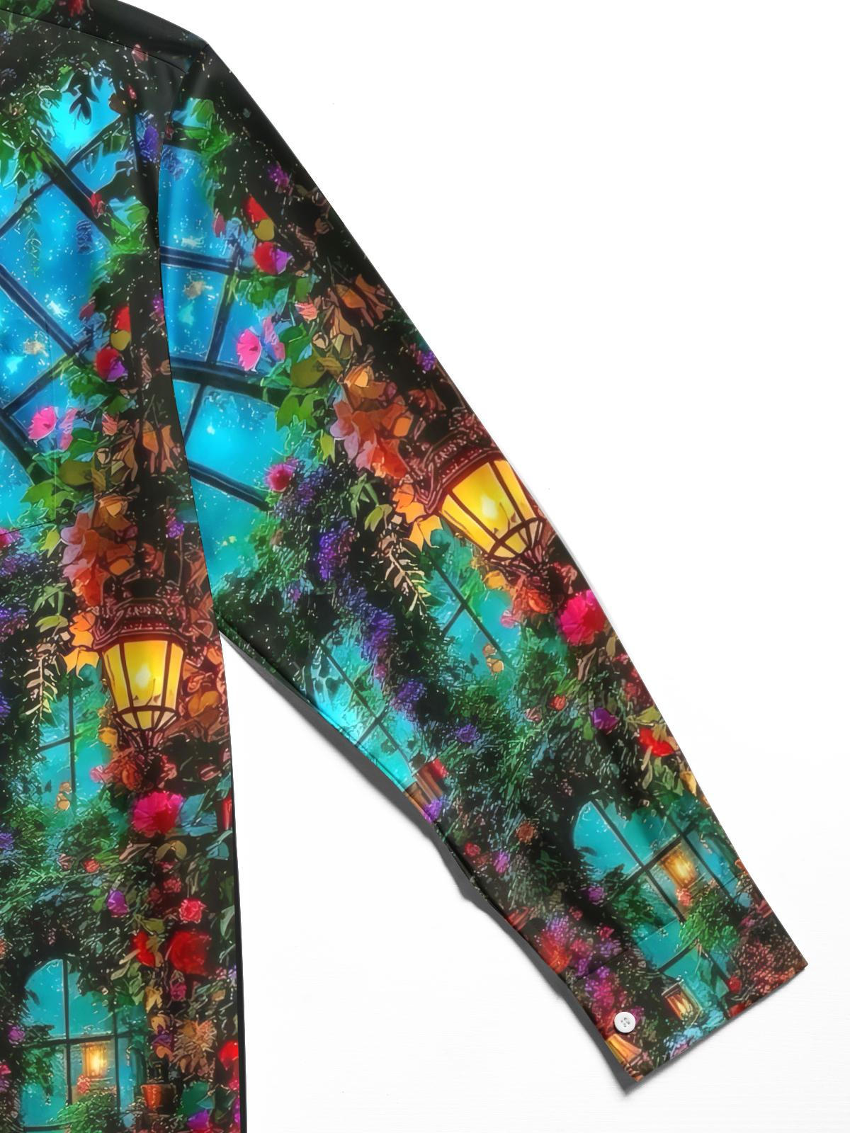 Floral Print Men's Pocket Long Sleeve Shirts