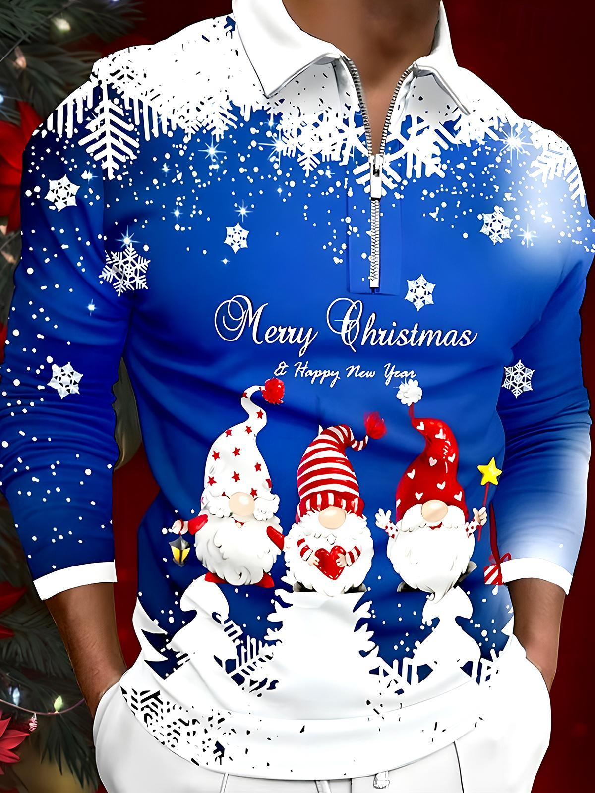 Snowflake Gnome Men's Long Sleeve Zipper Polo