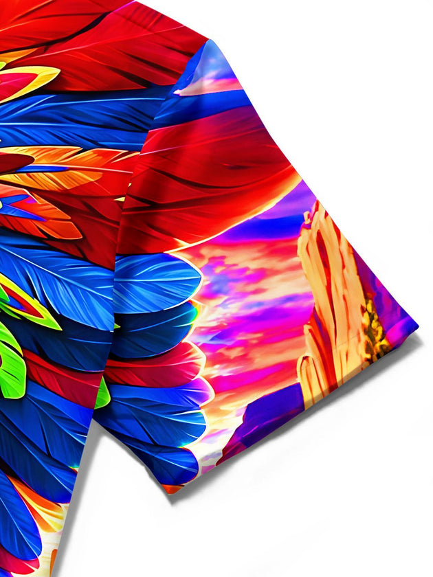Art Colorful Sunset Eagle Men's Pocket Short Sleeve Shirts