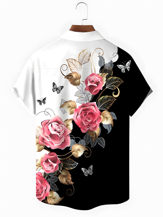 Men's floral butterfly leaf half sleeve shirt side view