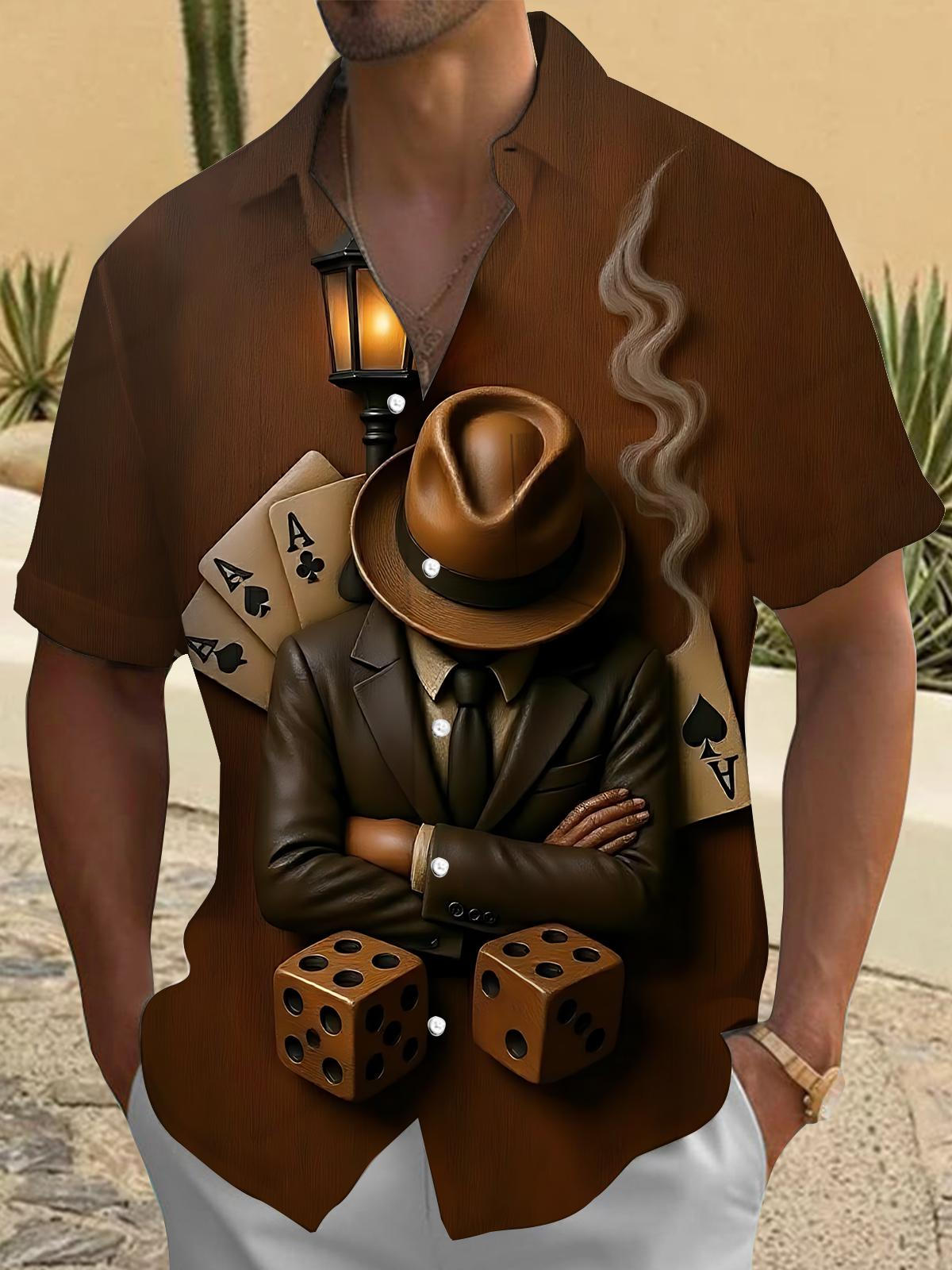 Vintage Card Player Art Print Men's Pocket Short Sleeve Shirts