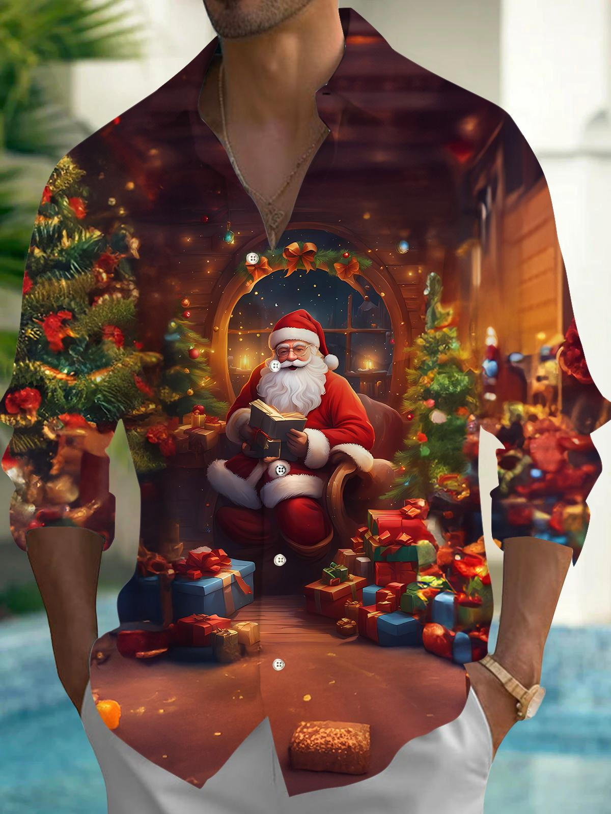 Santa Claus Men's Pocket Long Sleeve Shirts