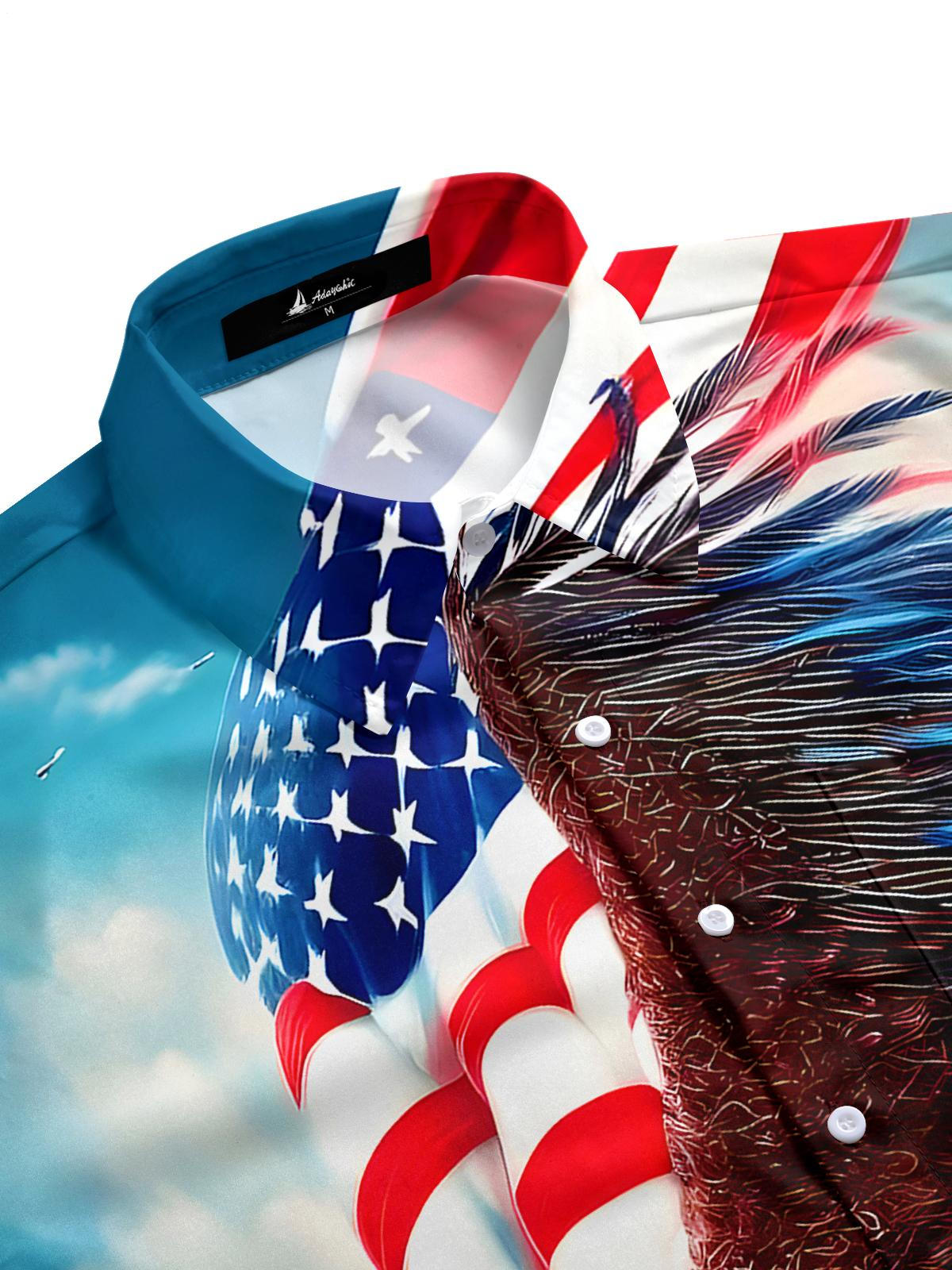 Independence Day American Flag Eagle Men's Pocket Short Sleeve Shirts