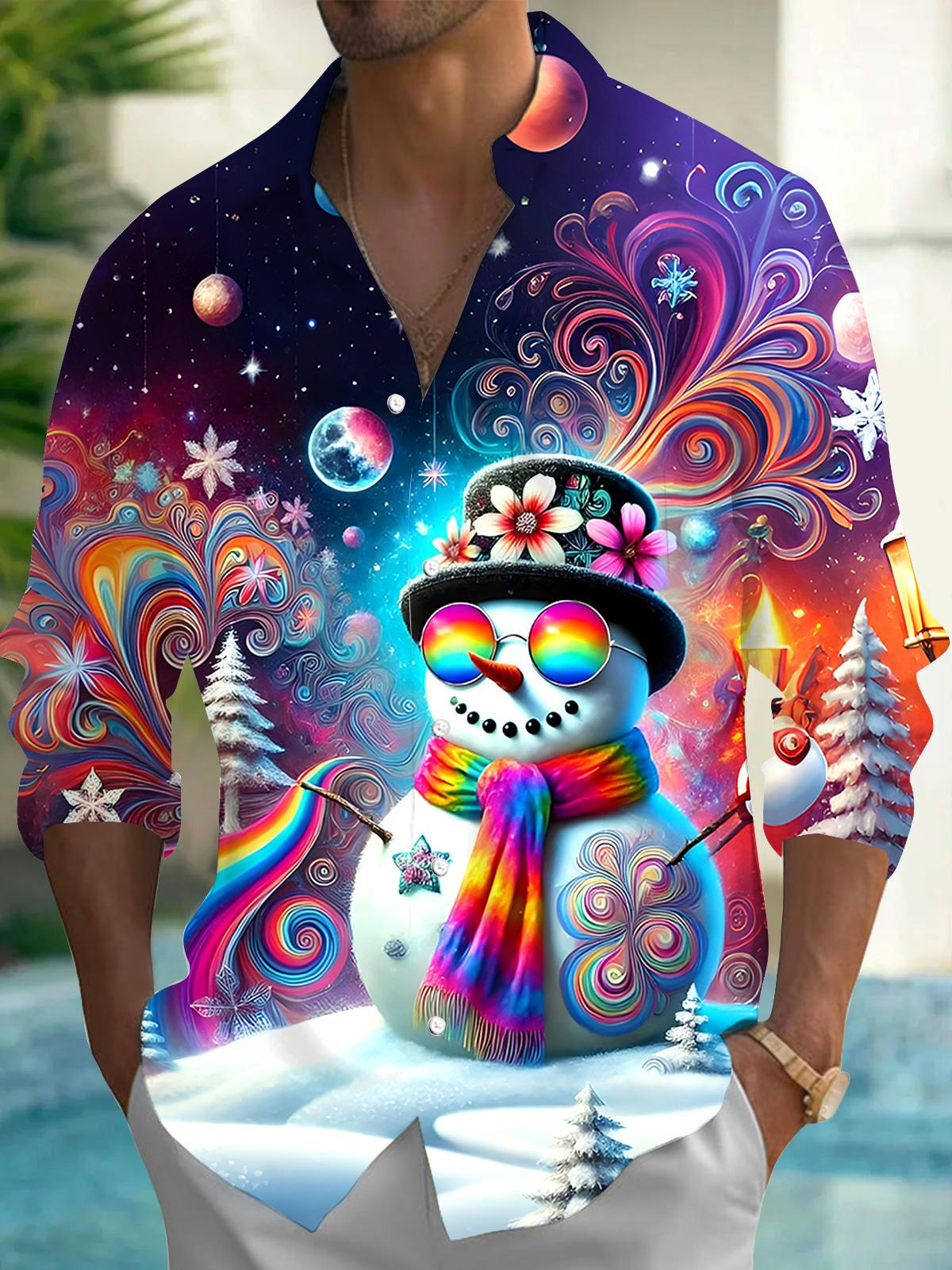 Snowman Men's Pocket Long Sleeve Shirts