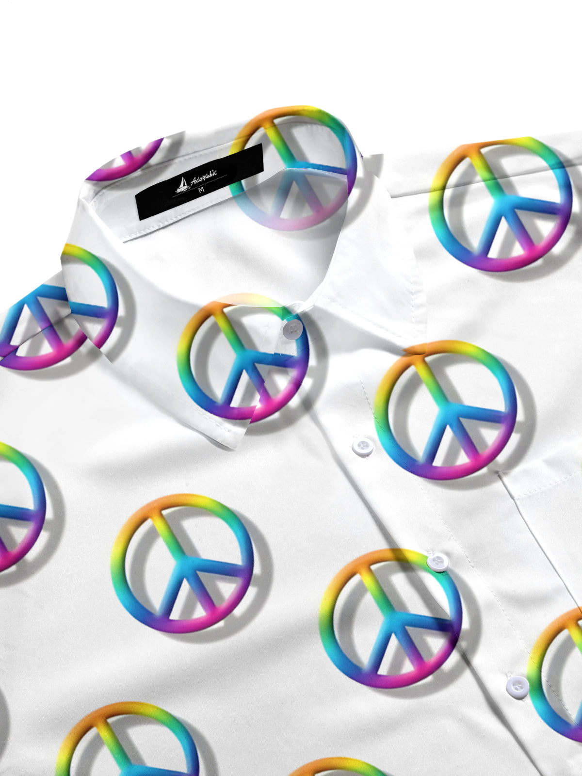 Peace Sign Print Men's Pocket Short Sleeve Shirts