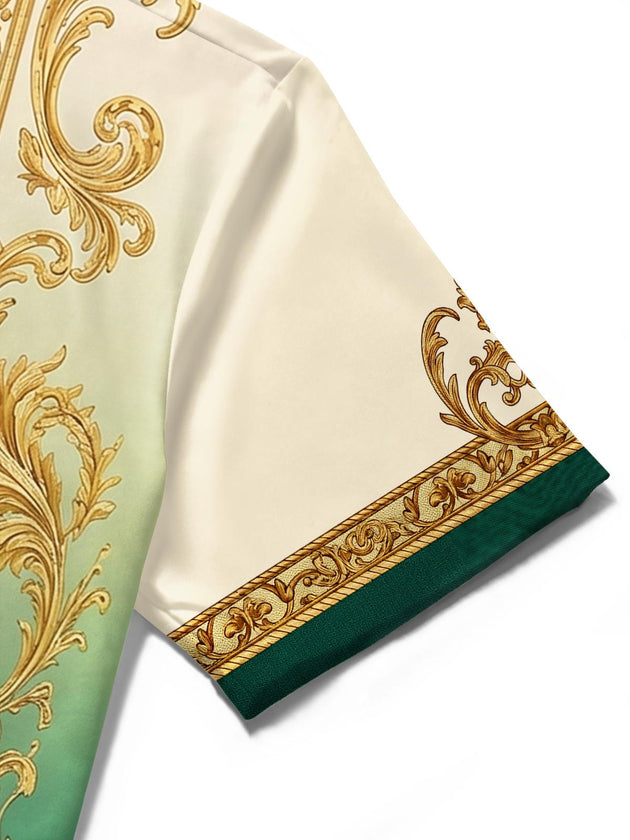 Green Gold Gradient Baroque Pattern Men's Pocket Short Sleeve Shirts