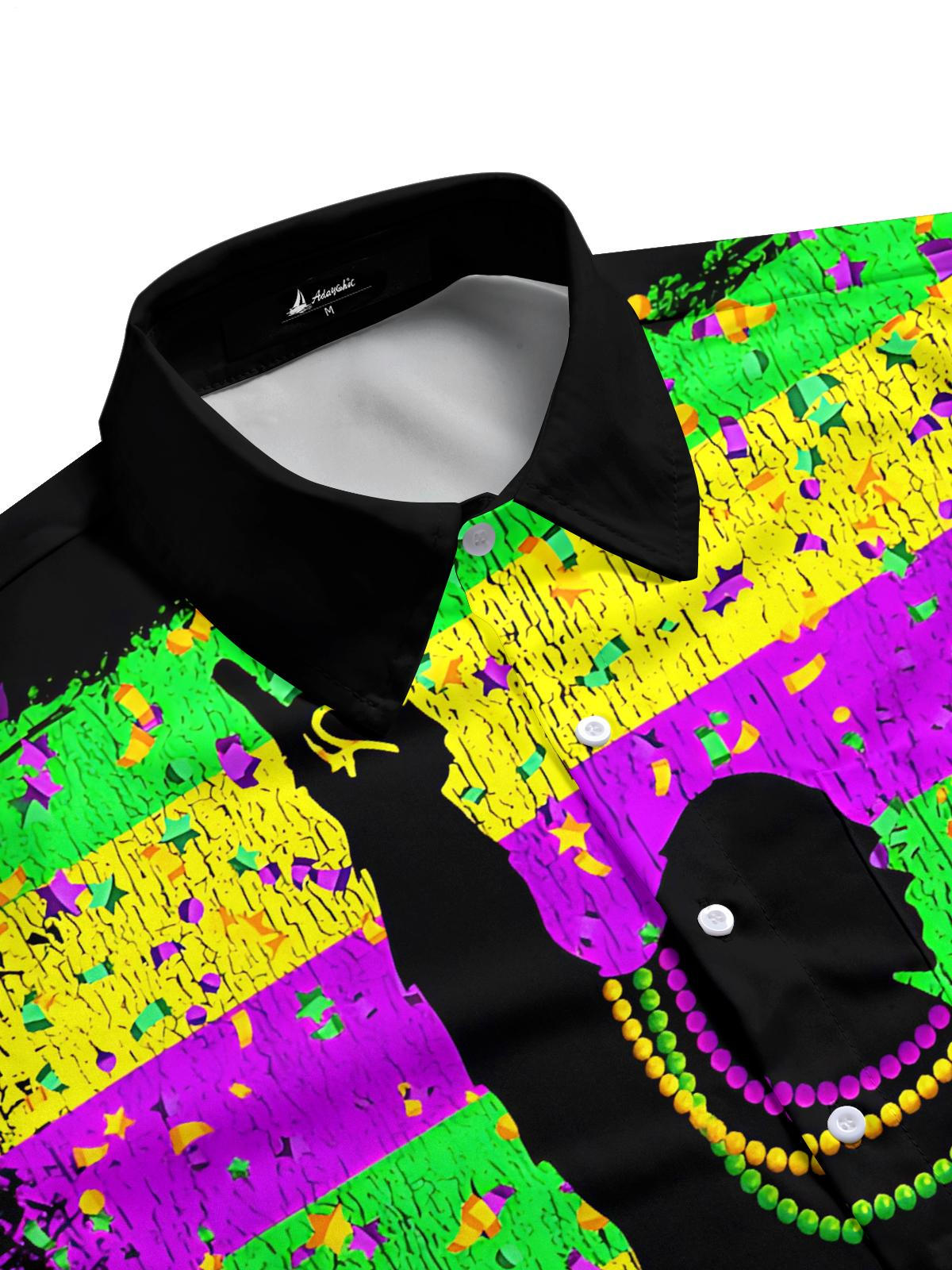 Mardi Gras Bigfoot Print Men's Pocket Short Sleeve Shirts