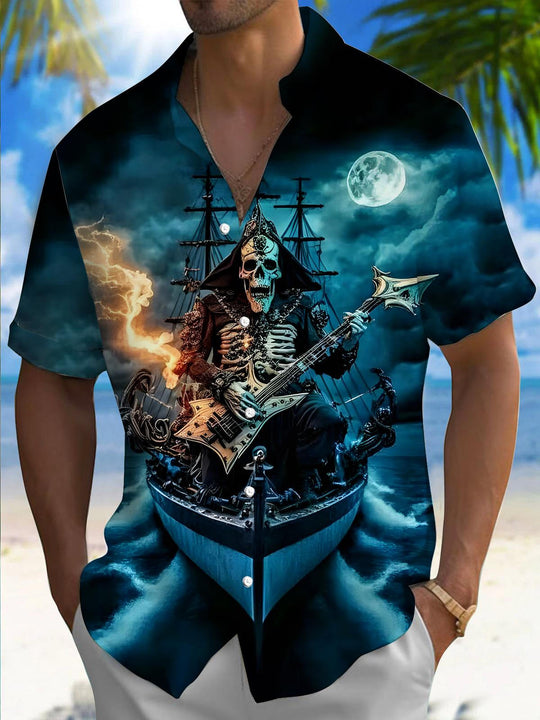 men's skull print shirt front view