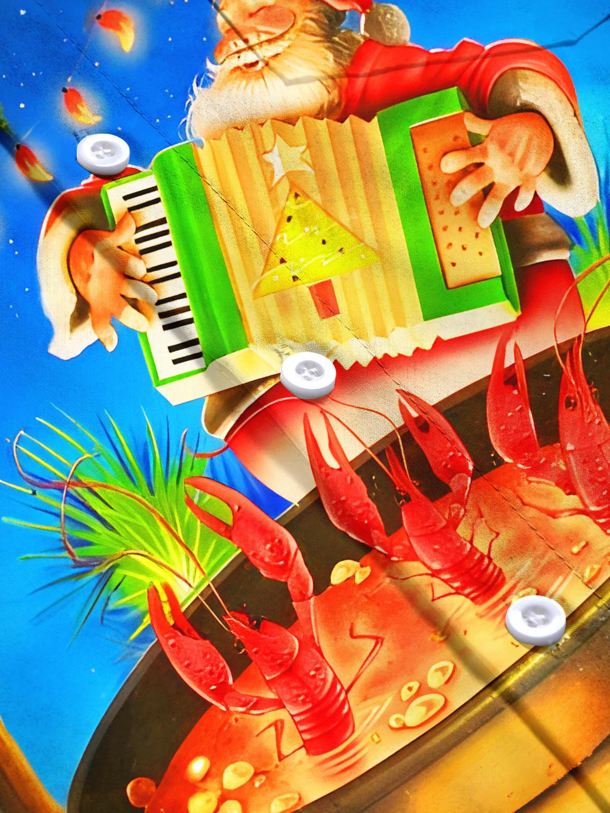 Fun Christmas Santa Claus Accordion Dancing Crayfish Xmas Men's Pocket Short Sleeve Shirts