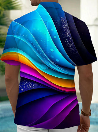 Men abstract tie dye short sleeve shirt back view