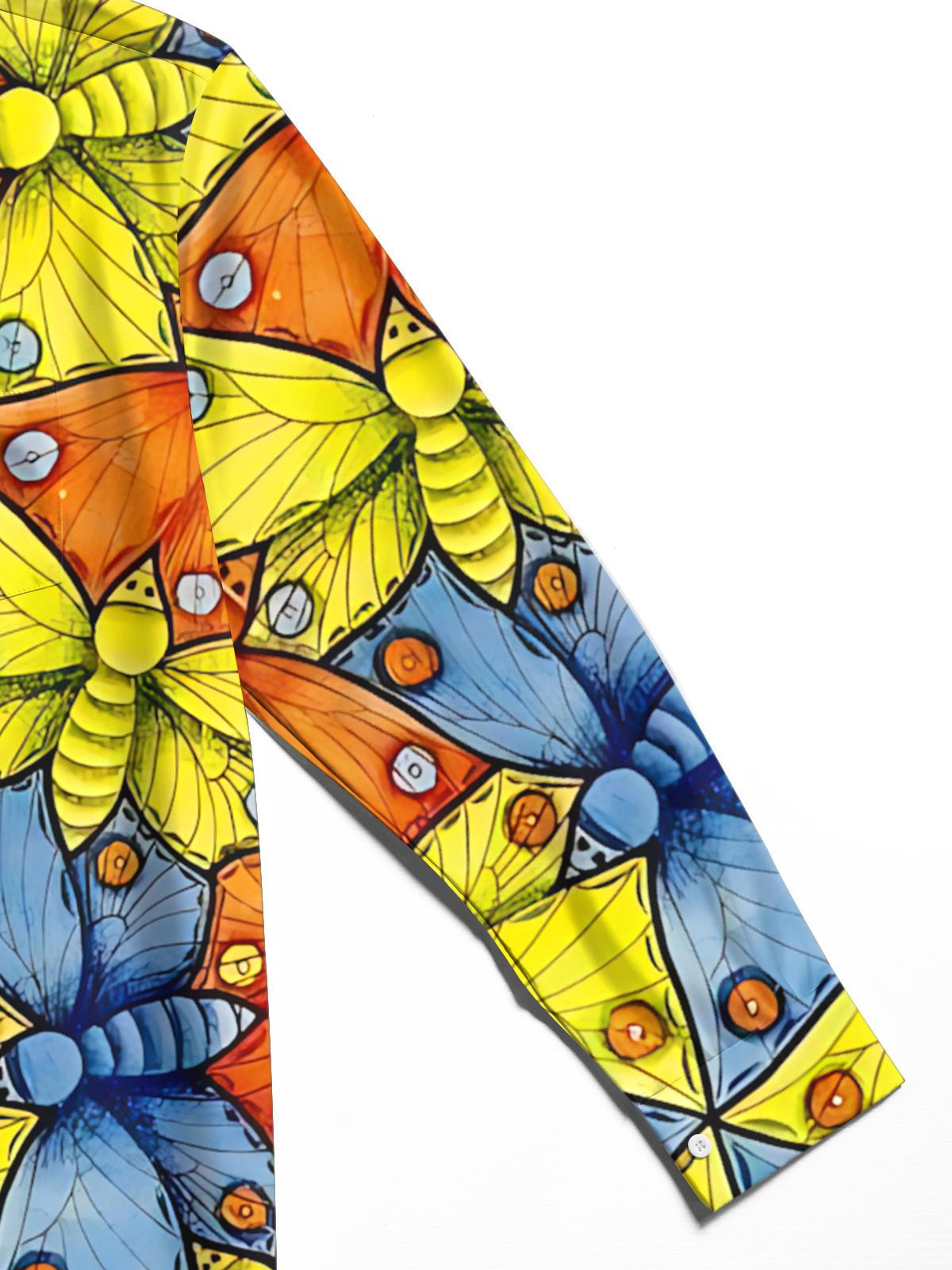 Butterfly Art Print Men's Pocket Long Sleeve Shirts