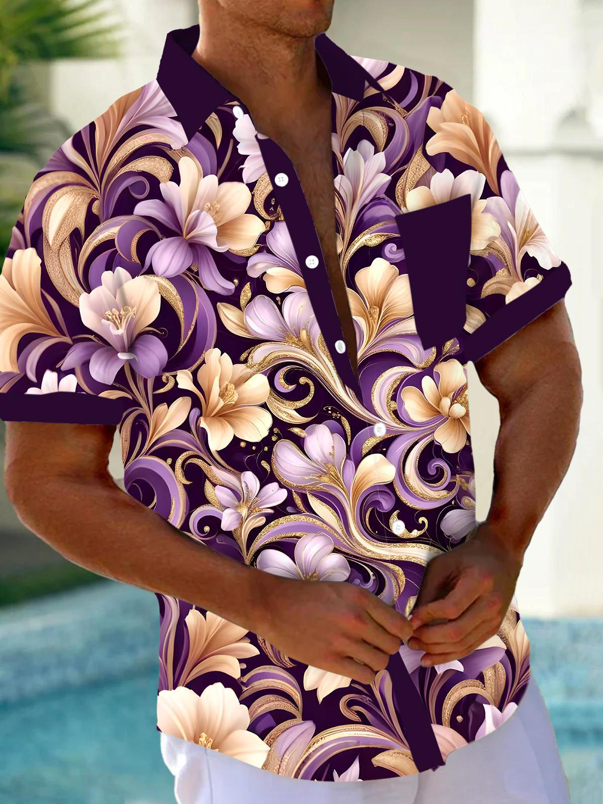 Floral Men's Pocket Short Sleeve Shirts