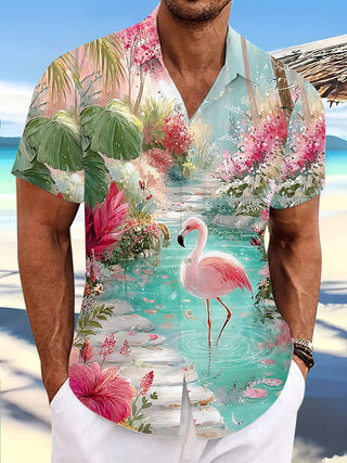 men's flamingo print shirt front view