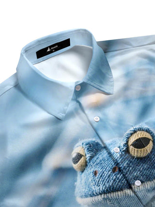 men's short sleeve shirt with frog print side view