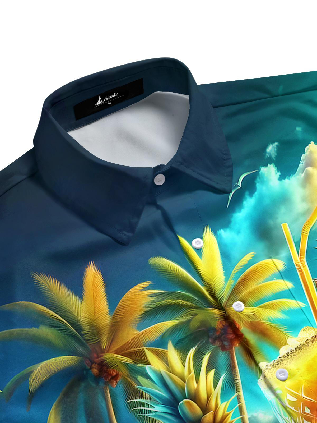 Hawaiian Cocktail Pineapple Men's Pocket Short Sleeve Shirts