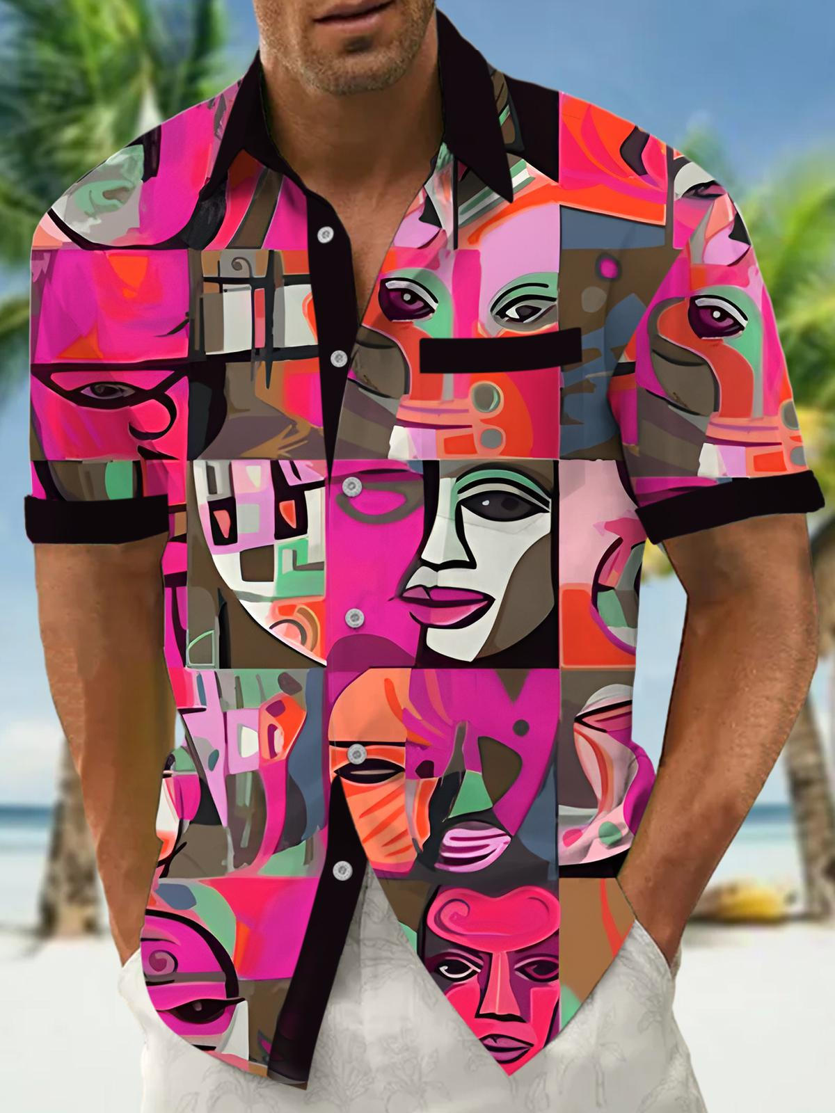 Face Art Men's Pocket Short Sleeve Shirts