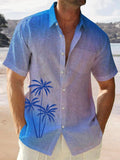 Gradient Coconut Tree Men's Pocket Short Sleeve Shirts