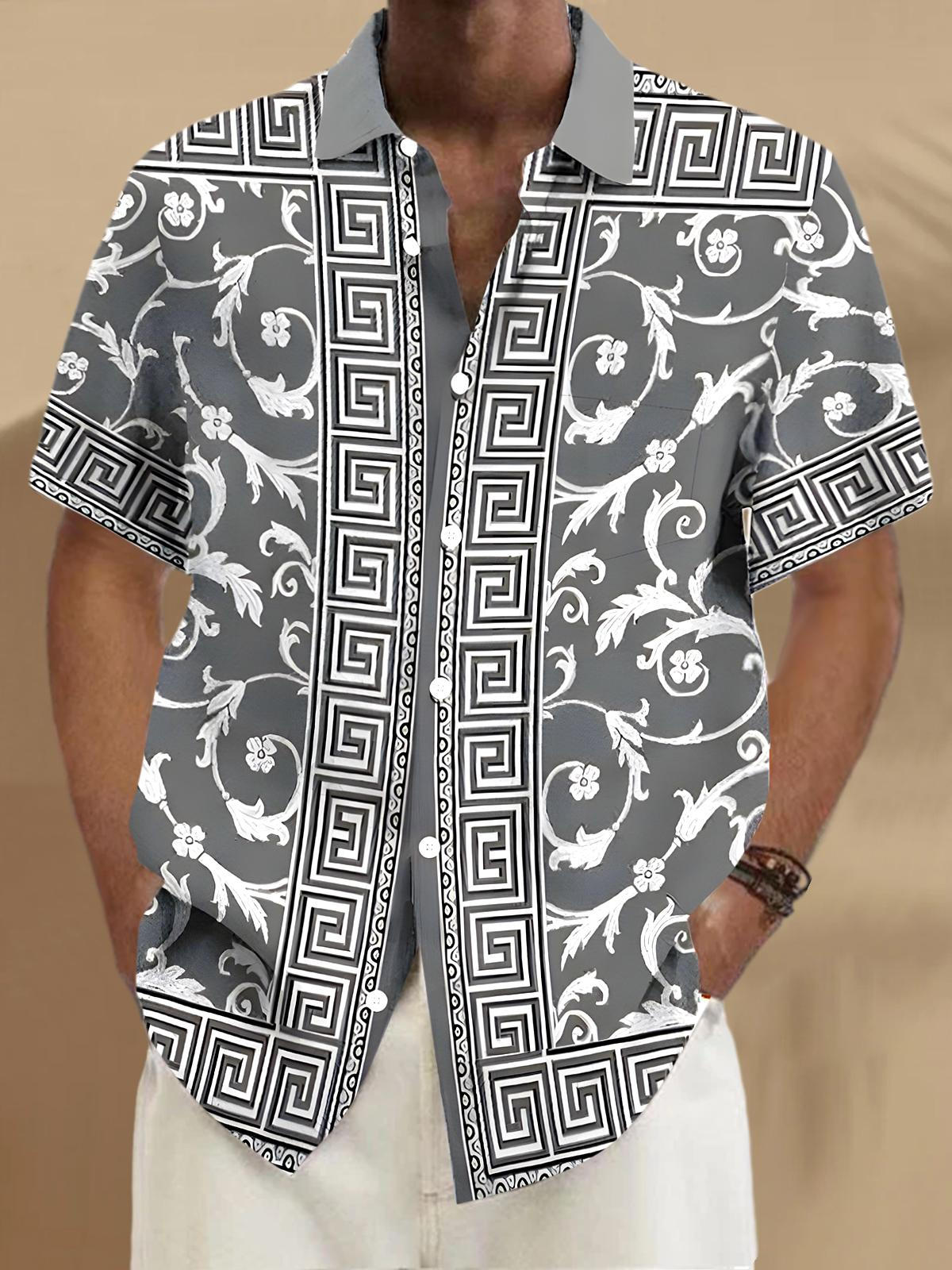 Geometry Floral Men's Pocket Short Sleeve Shirts