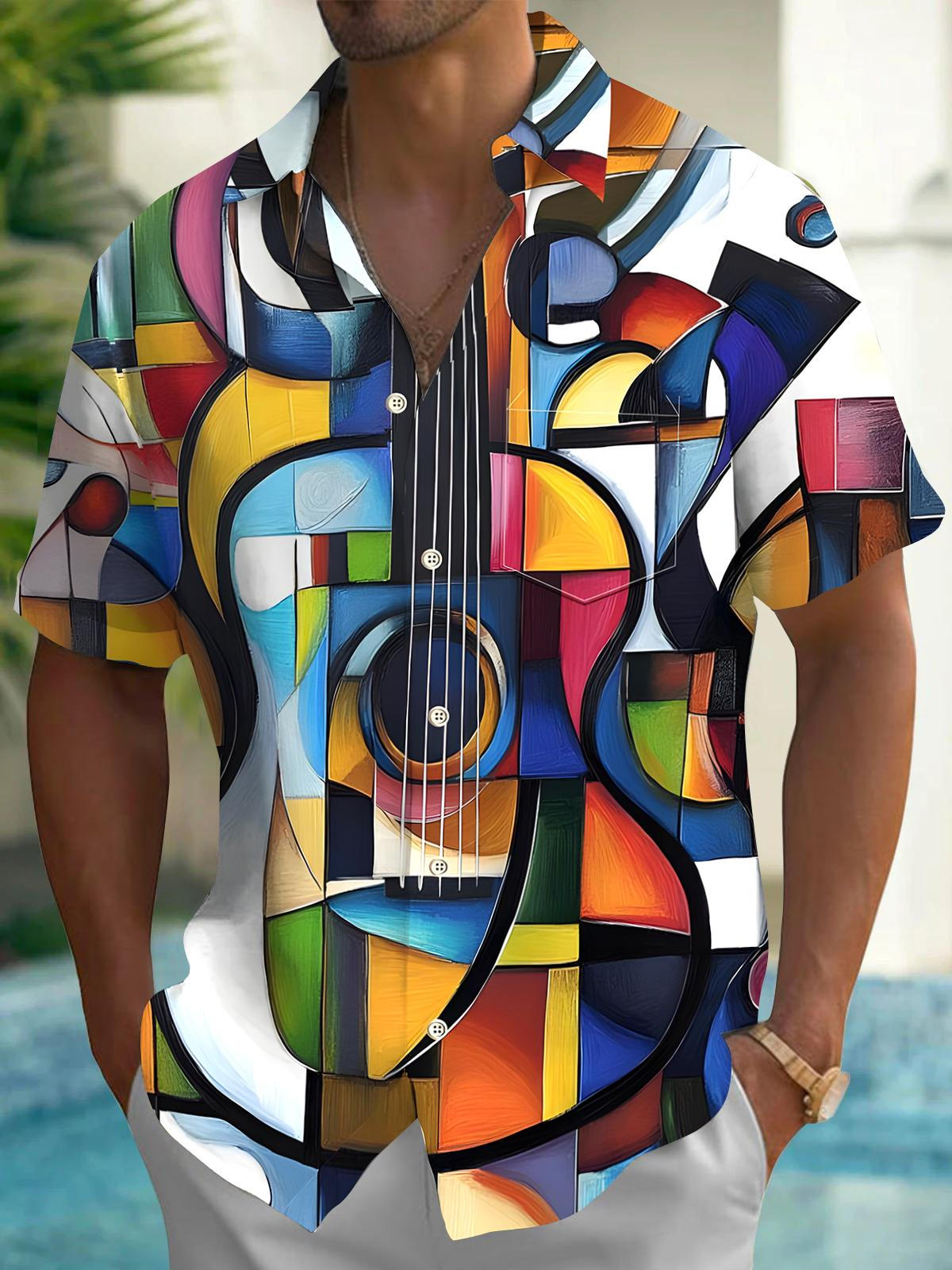 Violin Men's Pocket Short Sleeve Shirts