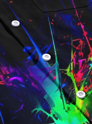 Men's gradient print pocket short sleeve shirt close-up detail view