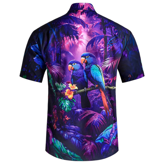 Men Beach Shirts Parrot Hawaiian Button Up Summer Casual Shirts Loose Fit Vacation Tops for Vacation Dating Travel security