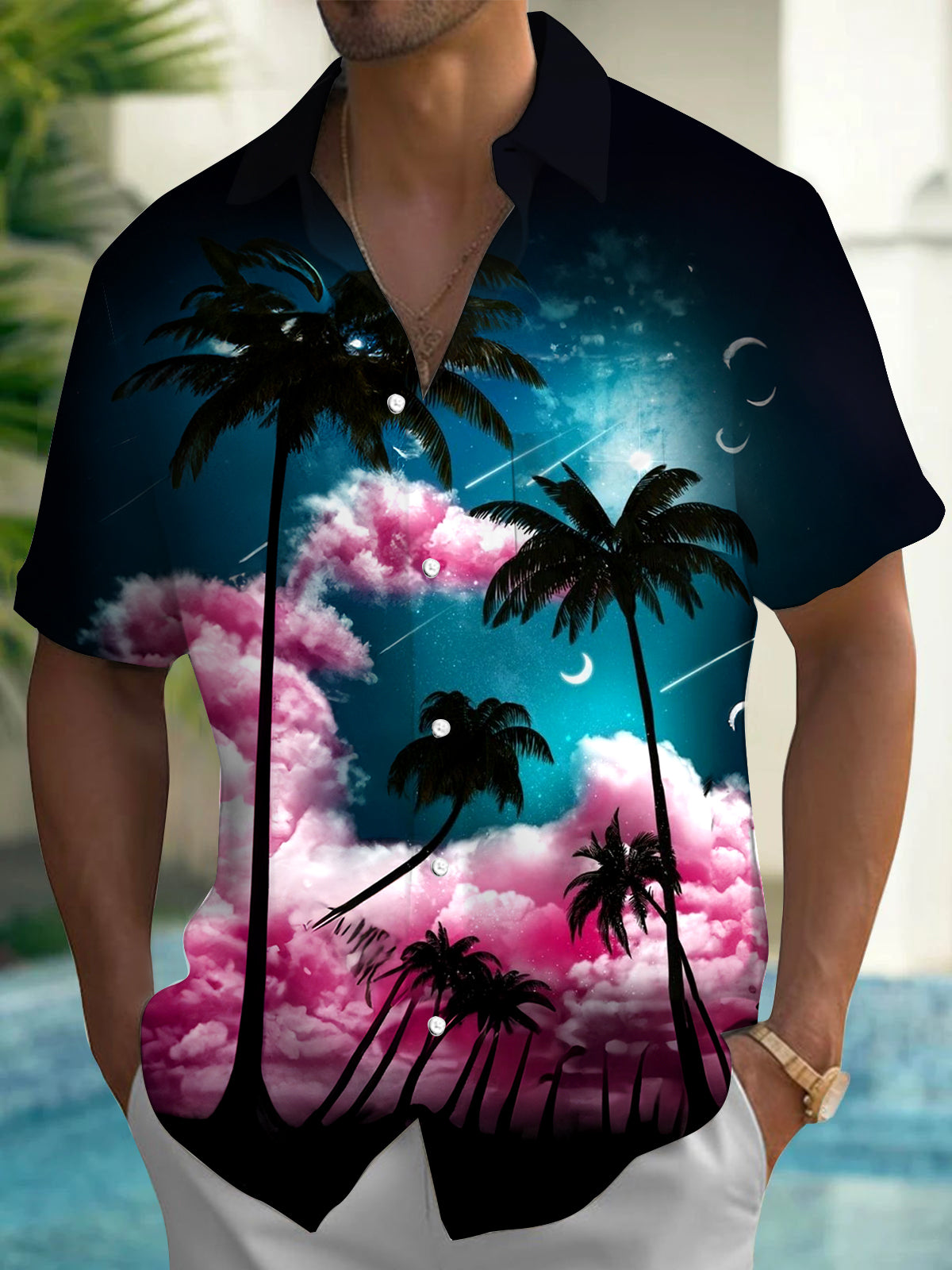 Coconut Tree Men's Pocket Short Sleeve Shirts