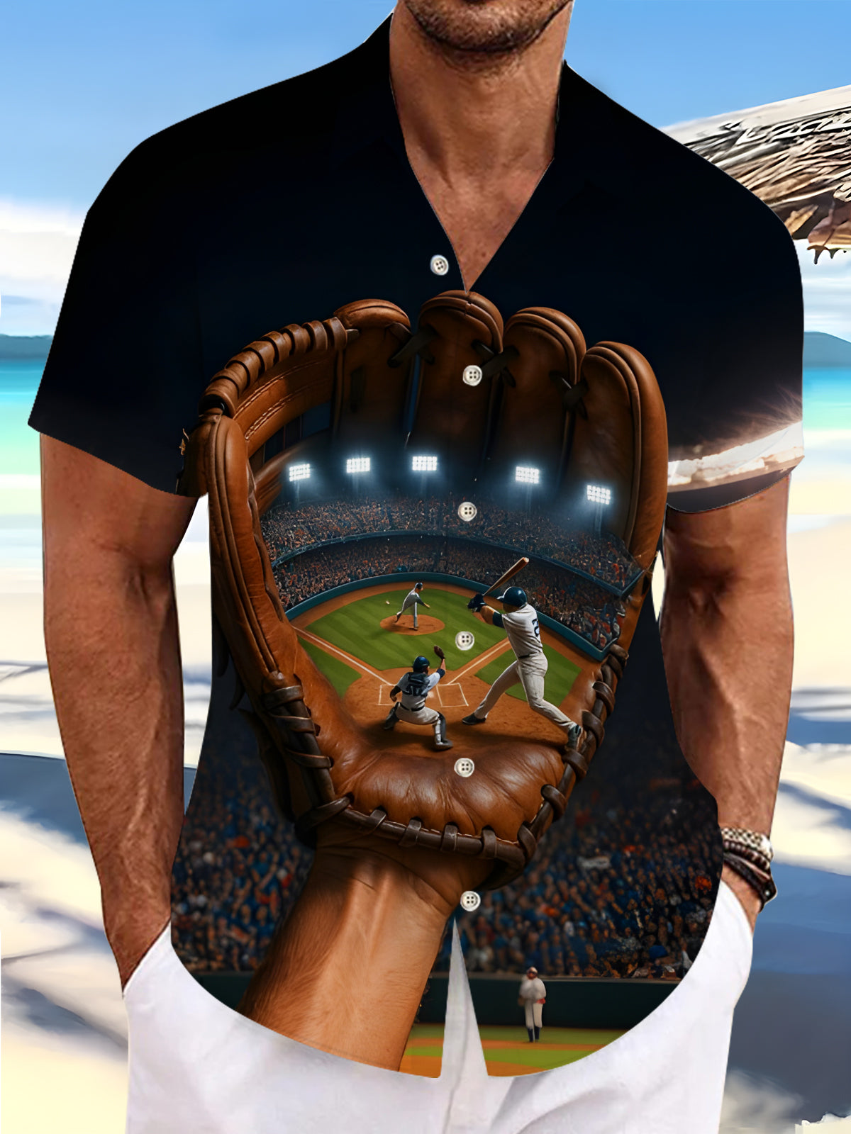 Fun Baseball Field Men's Pocket Short Sleeve Shirts