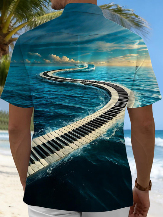 men's wave print shirt back view