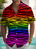 Rainbow Water Ripple Men's Pocket Short Sleeve Shirts