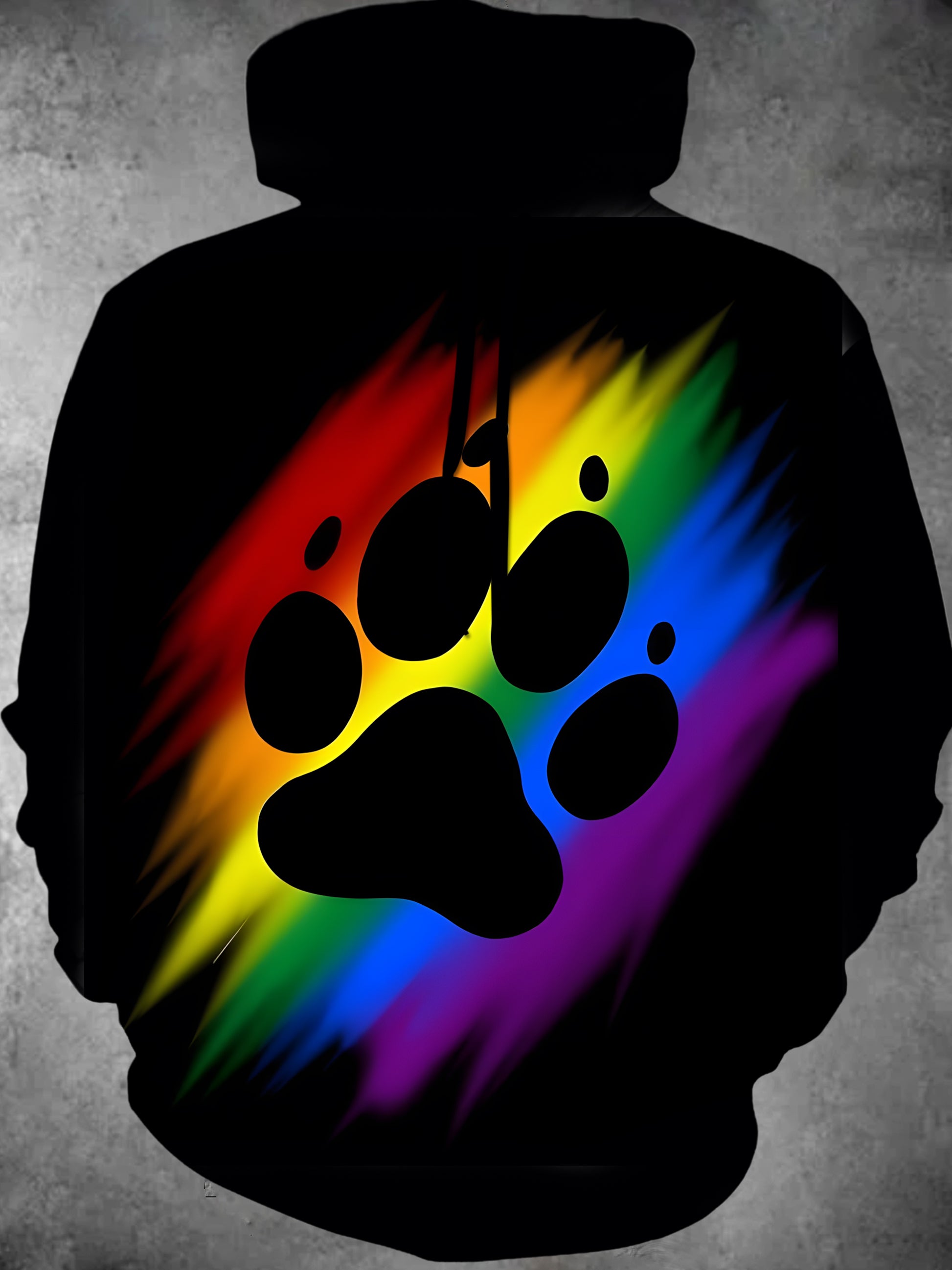 Dog Paw Rainbow Long Sleeve Hooded Pocket Men's Top