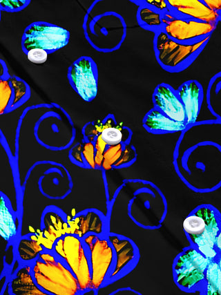 Men's Hawaiian floral short sleeve shirt flat lay pattern detail