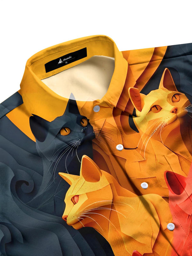 men's feline print shirt side view
