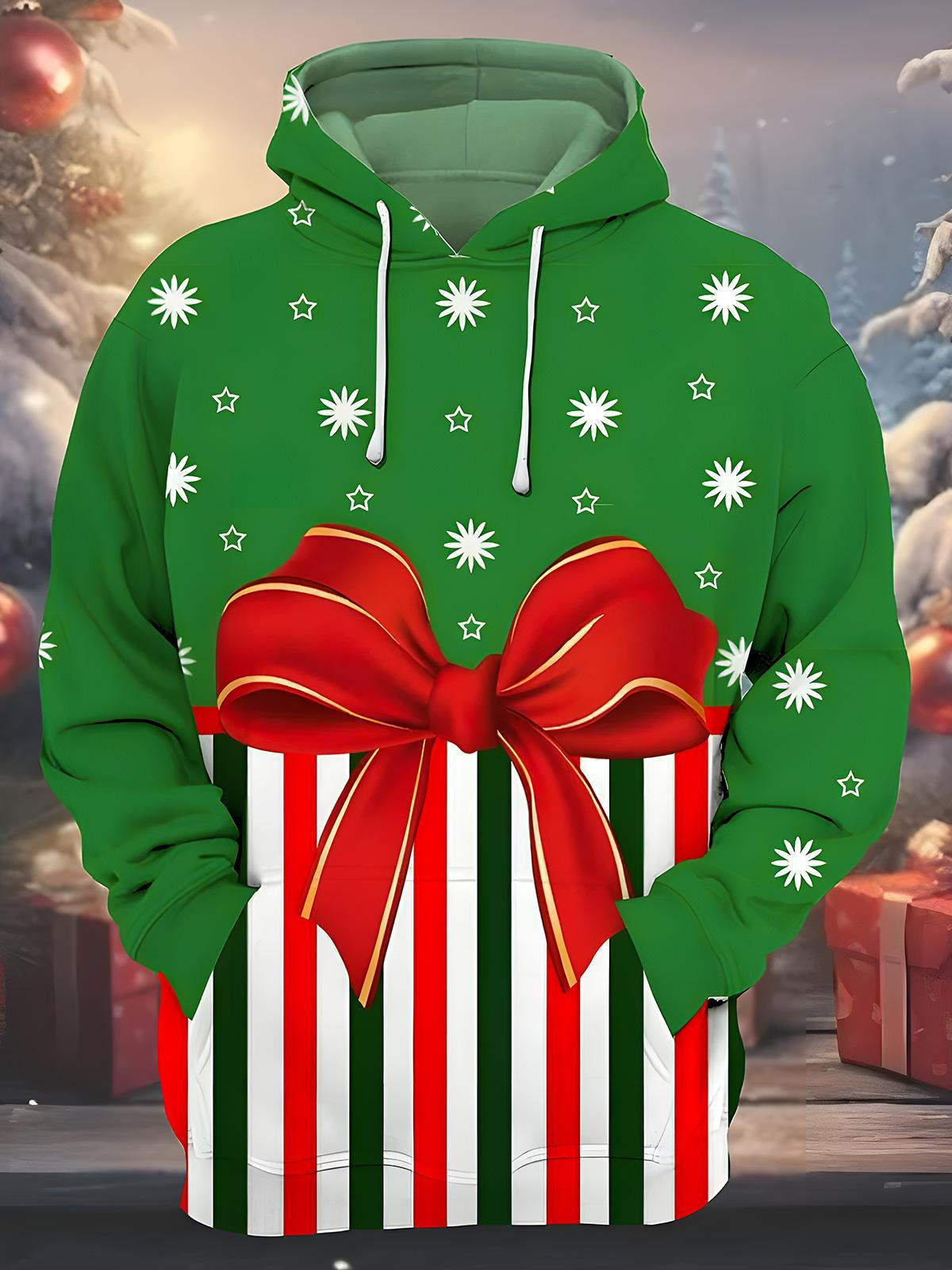 Christmas Present Men's Long Sleeve Pocket Hoodies