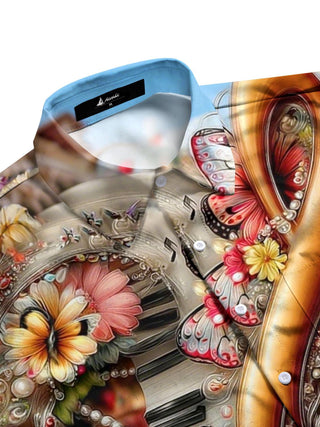 men's guitar print shirt side view