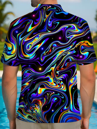 Men's short sleeve abstract print polo shirt back view
