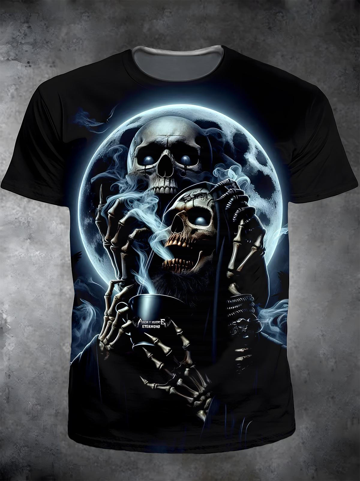 Skull Round Neck Short Sleeve Men's T-shirt