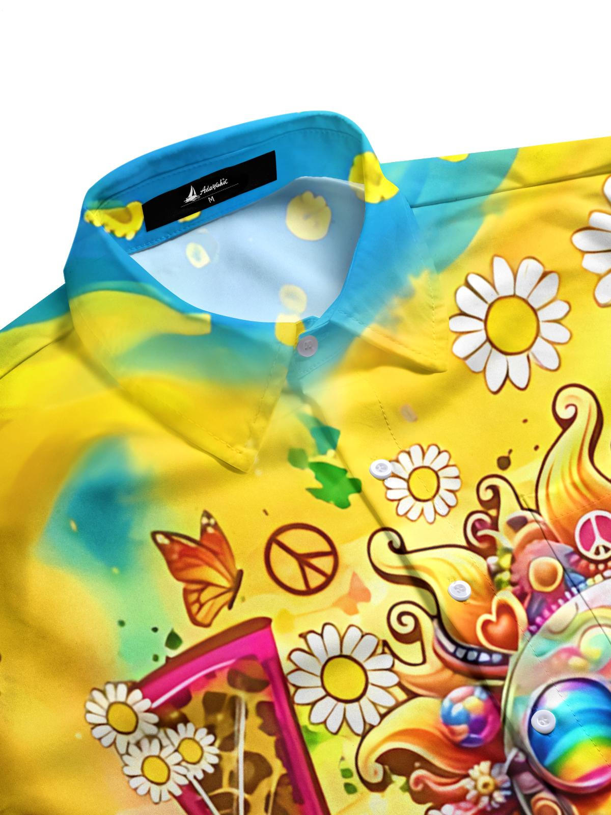 Hippie Sun Art Print Men's Pocket Long Sleeve Shirts