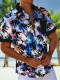 Coconut Tree Print Men's Pocket Short Sleeve Shirts