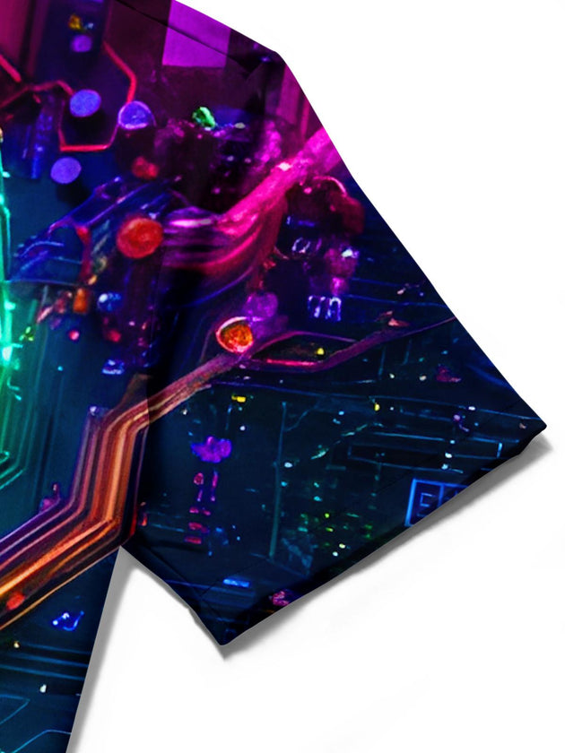 men's neon print shirt close-up short sleeve