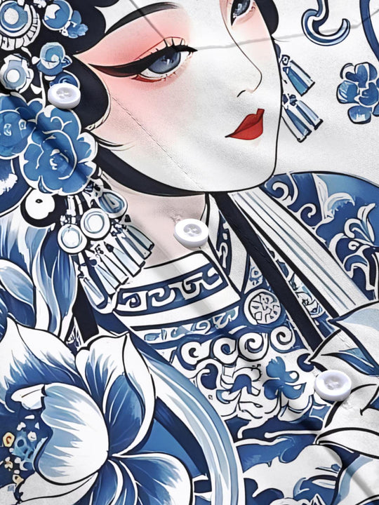 men's art print shirt close-up short sleeve
