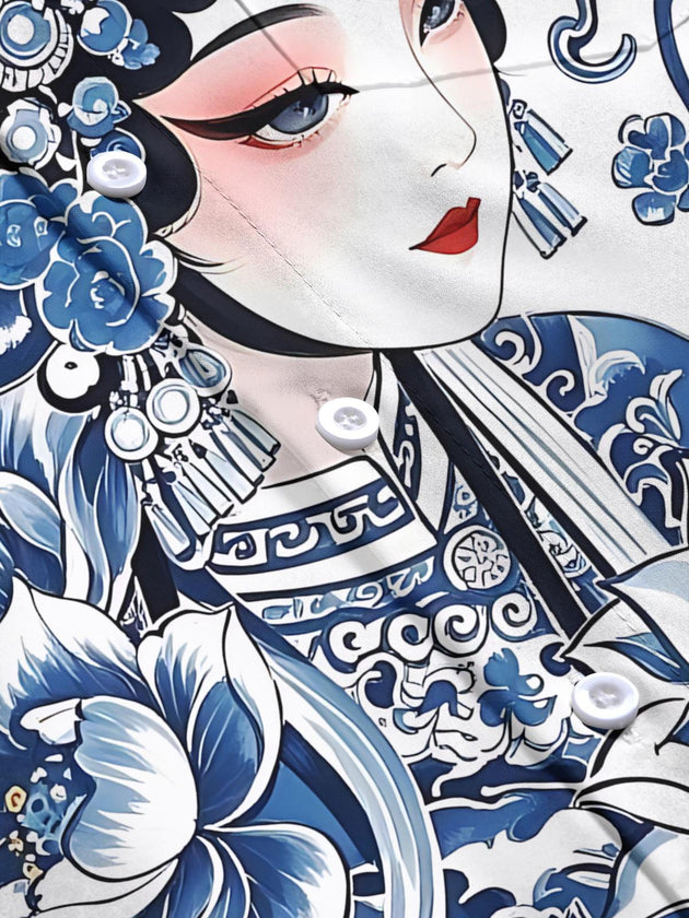 men's art print shirt close-up short sleeve