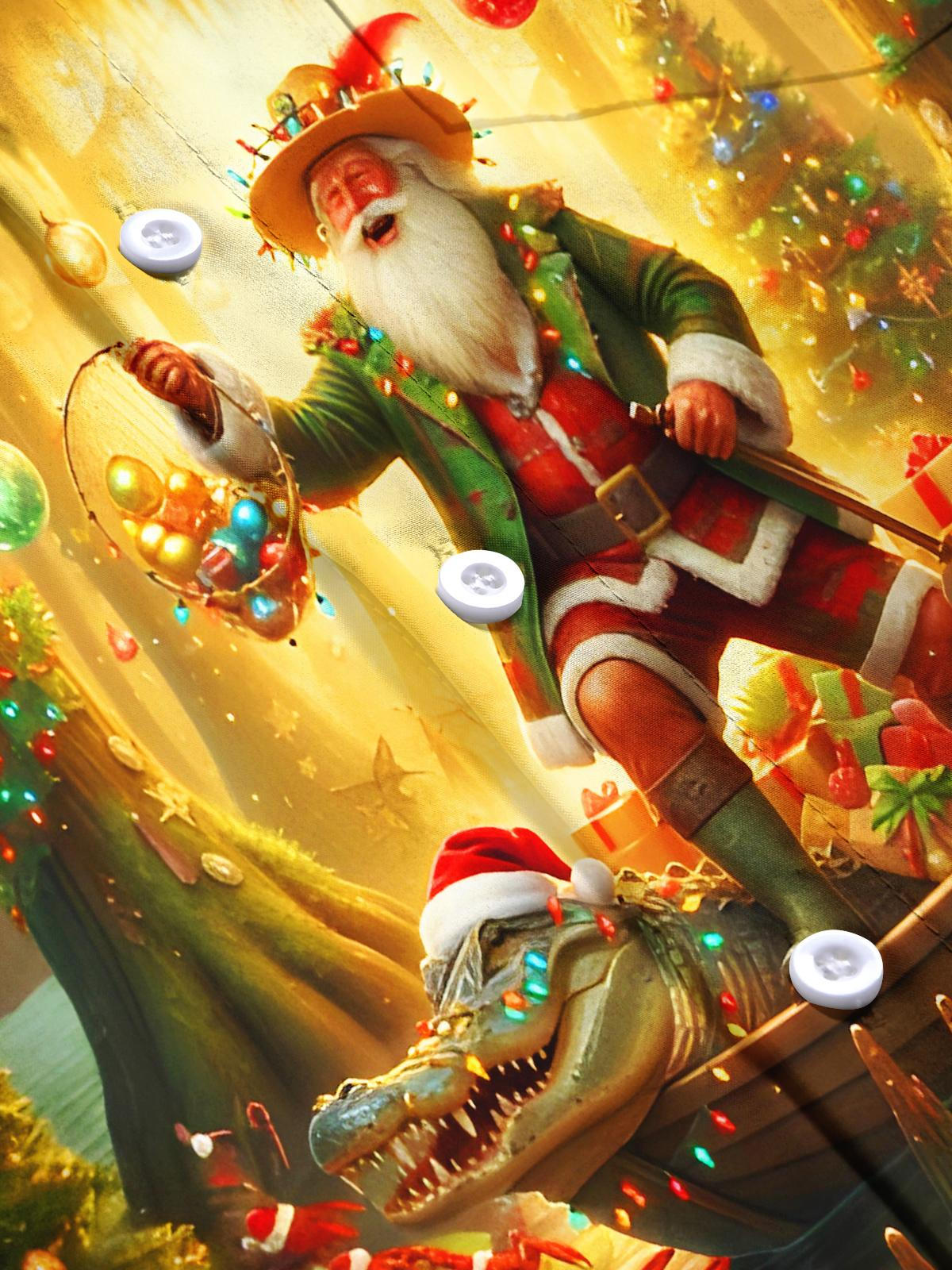 Fun Santa Claus Christmas Crocodile Lobster Xmas Men's Pocket Short Sleeve Shirts