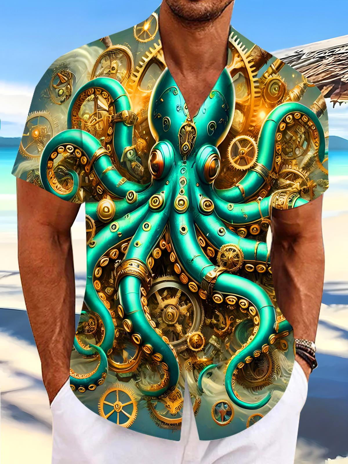 Octopus Gear Wheels Men's Pocket Short Sleeve Shirts