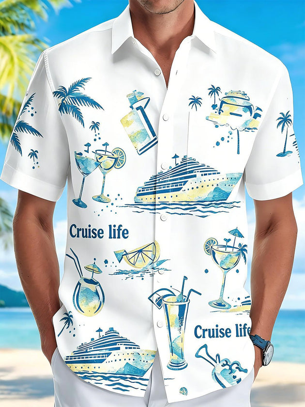 Hawaiian Cruise Vacation Cocktail Men's Pocket Short Sleeve Shirts