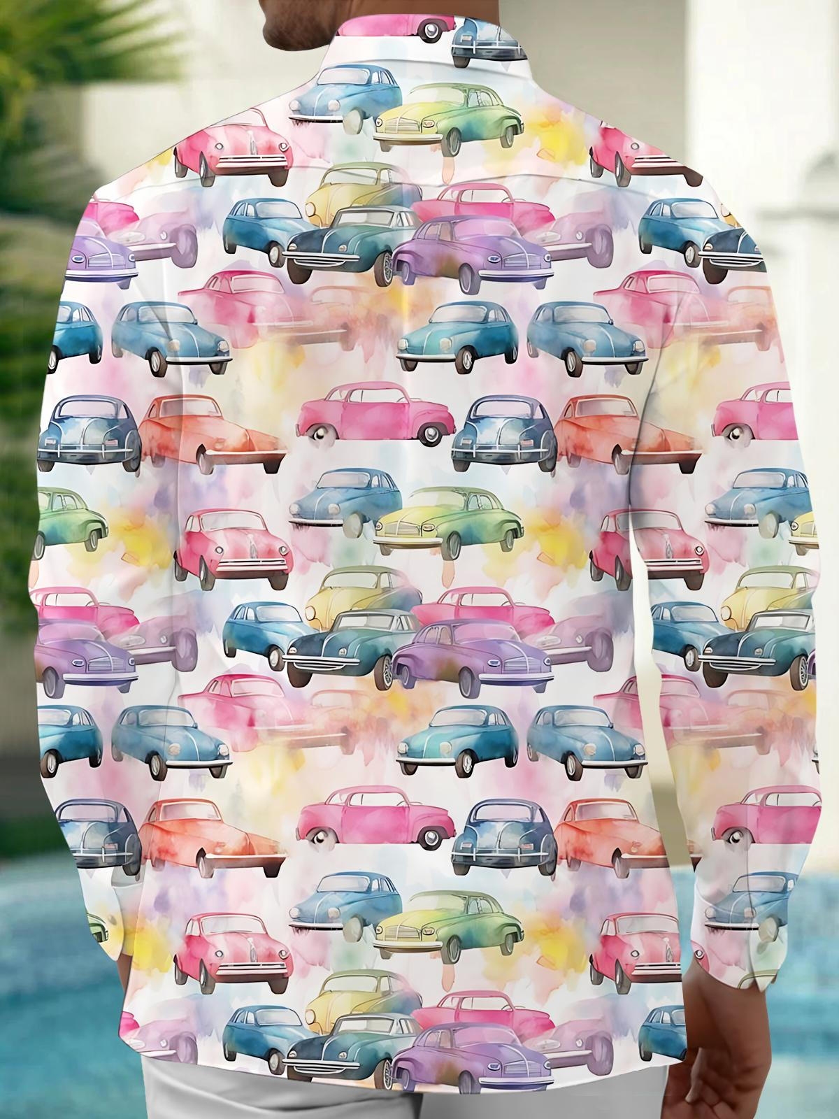 Car Print Men's Pocket Long Sleeve Shirts