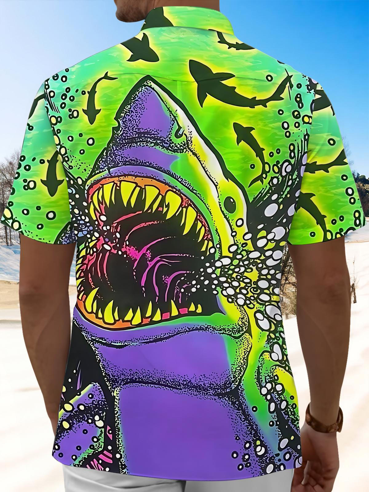Shark Art Print Men's Pocket Short Sleeve Shirts